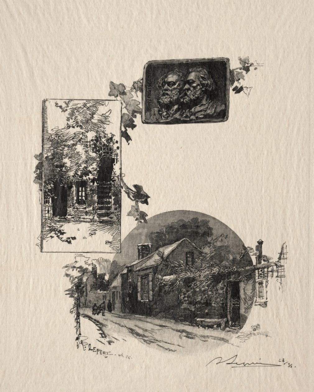 Entrada para a oficina de Rousseau e a Maison de Millet de Auguste Louis Lepère