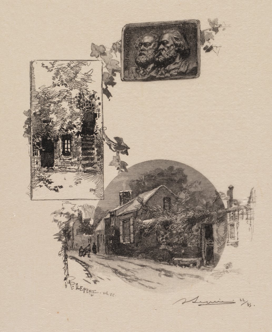 Floresta de Fontainebleau: entrada para o estúdio de Rousseau e a casa do painço de Auguste Louis Lepère