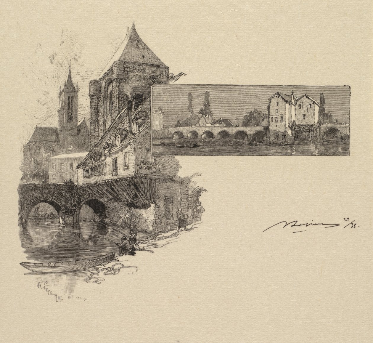 Floresta de Fontainebleau: Moret, o moinho de madeira A Floresta de Fontainebleau ..., 1890. de Auguste Louis Lepère