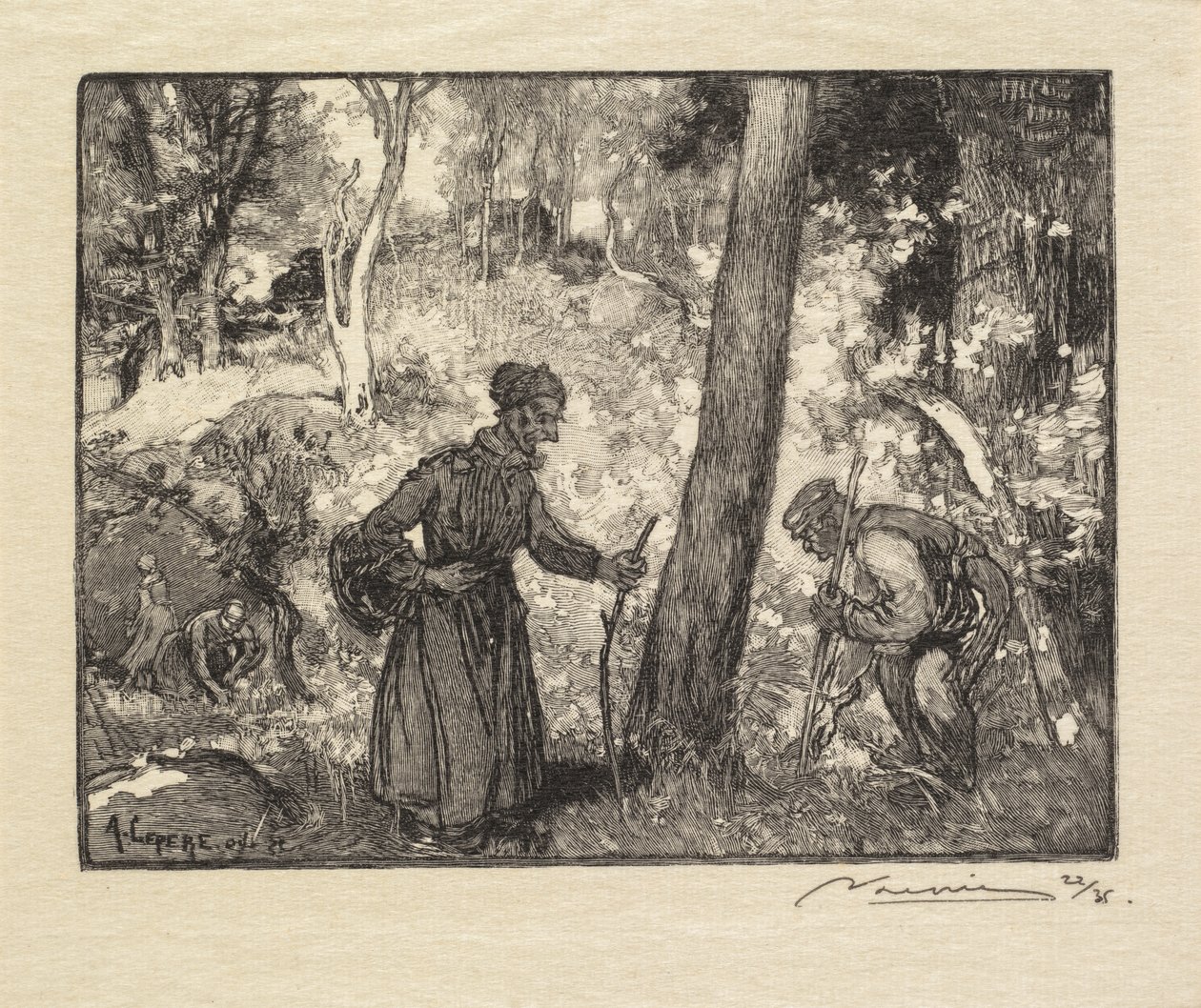 Floresta de Fontainebleau: Caçadores de Cogumelos no Rocher Bernard de Auguste Louis Lepère