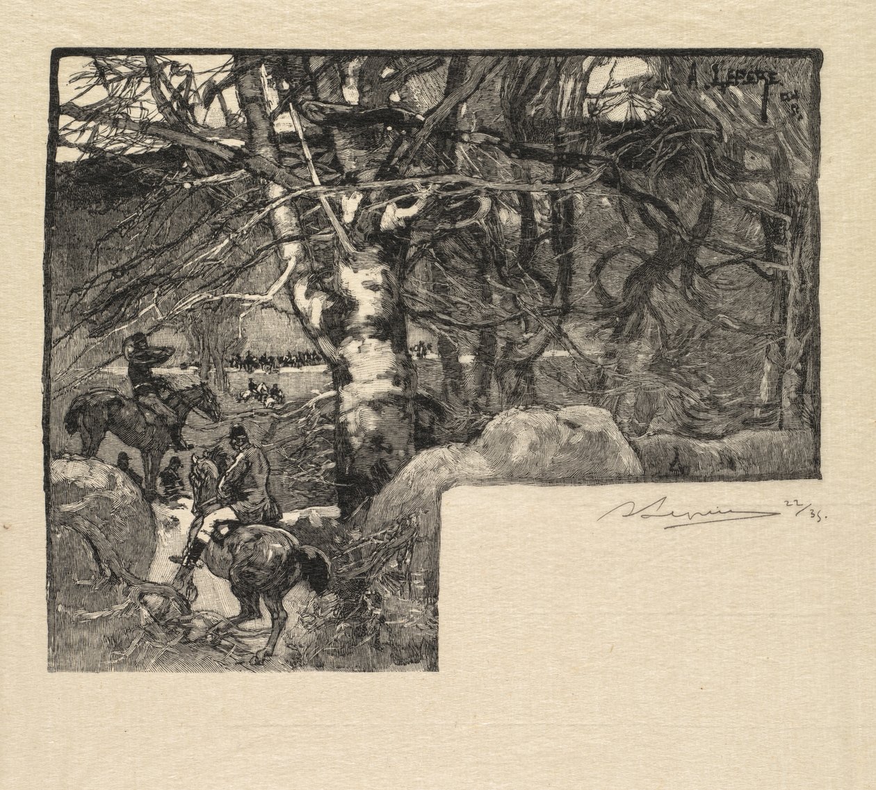 Floresta de Fontainebleau: Passeio aos cães em Mont-Gerard A floresta de Fontainebleau, 1890. de Auguste Louis Lepère