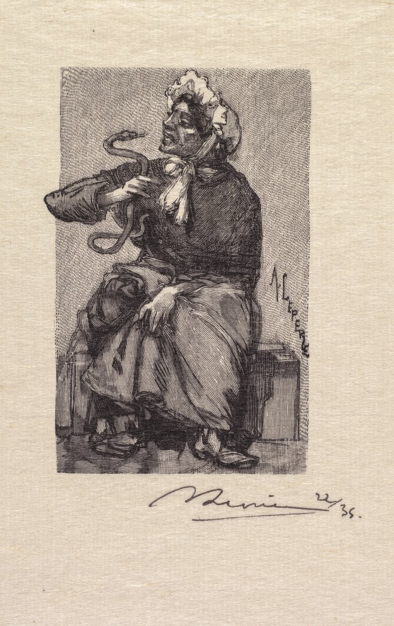 Floresta de Fontainebleau: Comerciante de Serpentes La Forêt de Fontainebleau: Marchande de Serpents, 1890. de Auguste Louis Lepère