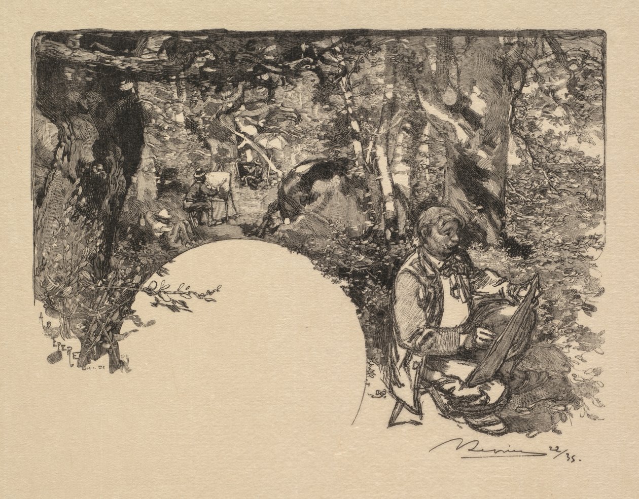 Floresta de Fontainebleau: Os Pintores A Floresta de Fontainebleau: Os Pintores, 1890. de Auguste Louis Lepère