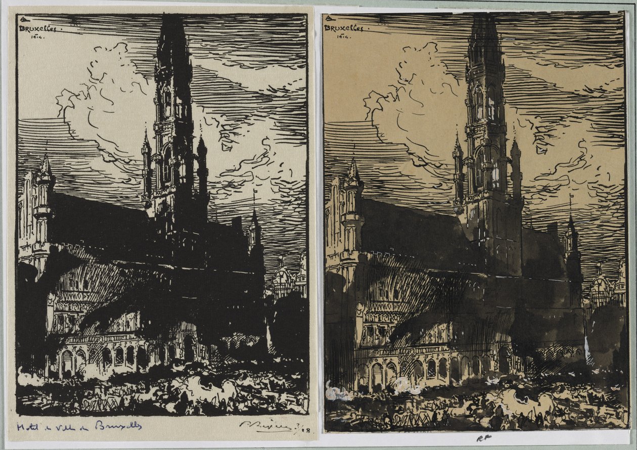Câmara Municipal de Bruxelas em chamas de Auguste Louis Lepère