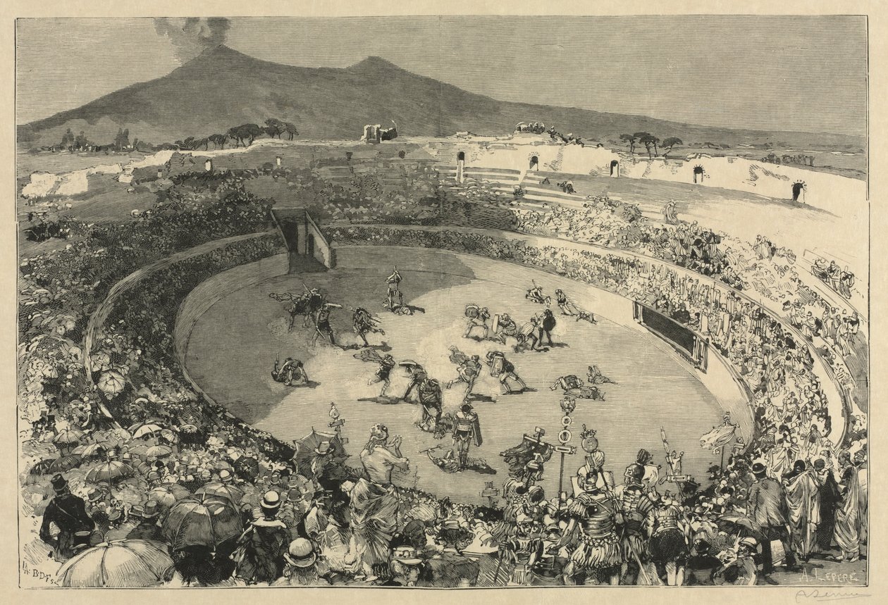 Itália. O Festival de Pompeia, O circo dos gladiadores, 1884. de Auguste Louis Lepère
