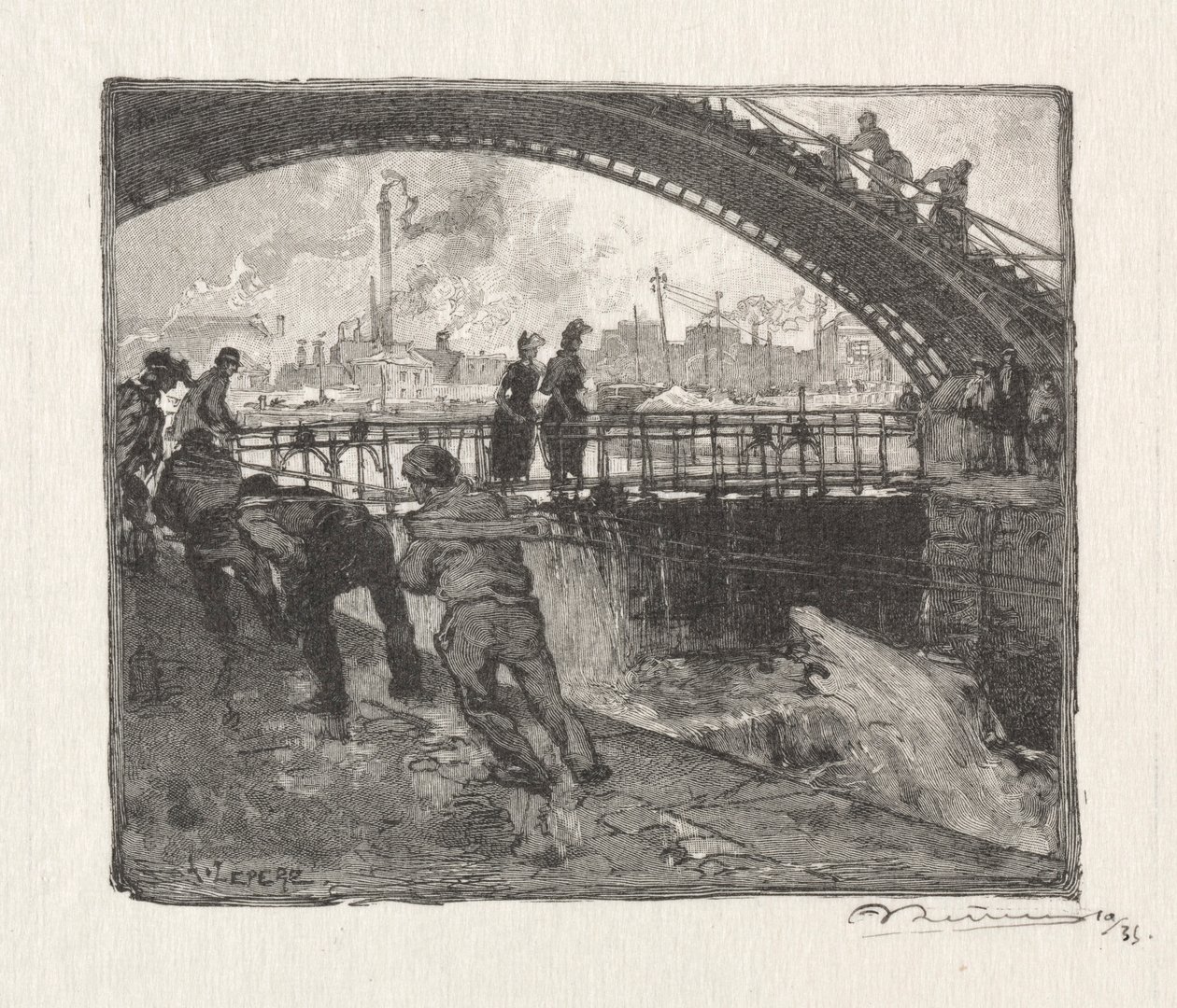 Fechamento do canal de St. Martin, 1890. de Auguste Louis Lepère