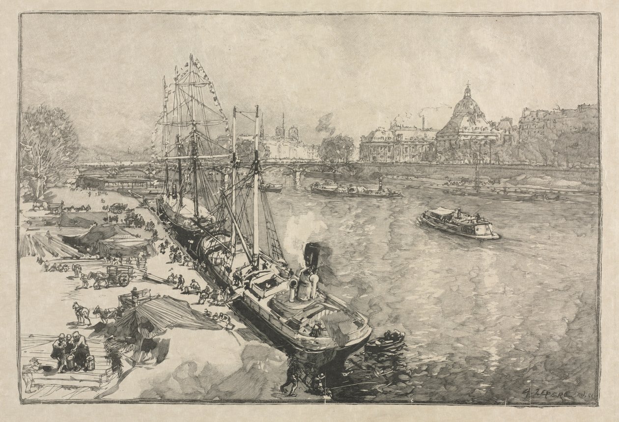 [Grande Navio a Vapor na Doca, Paris] de Auguste Louis Lepère