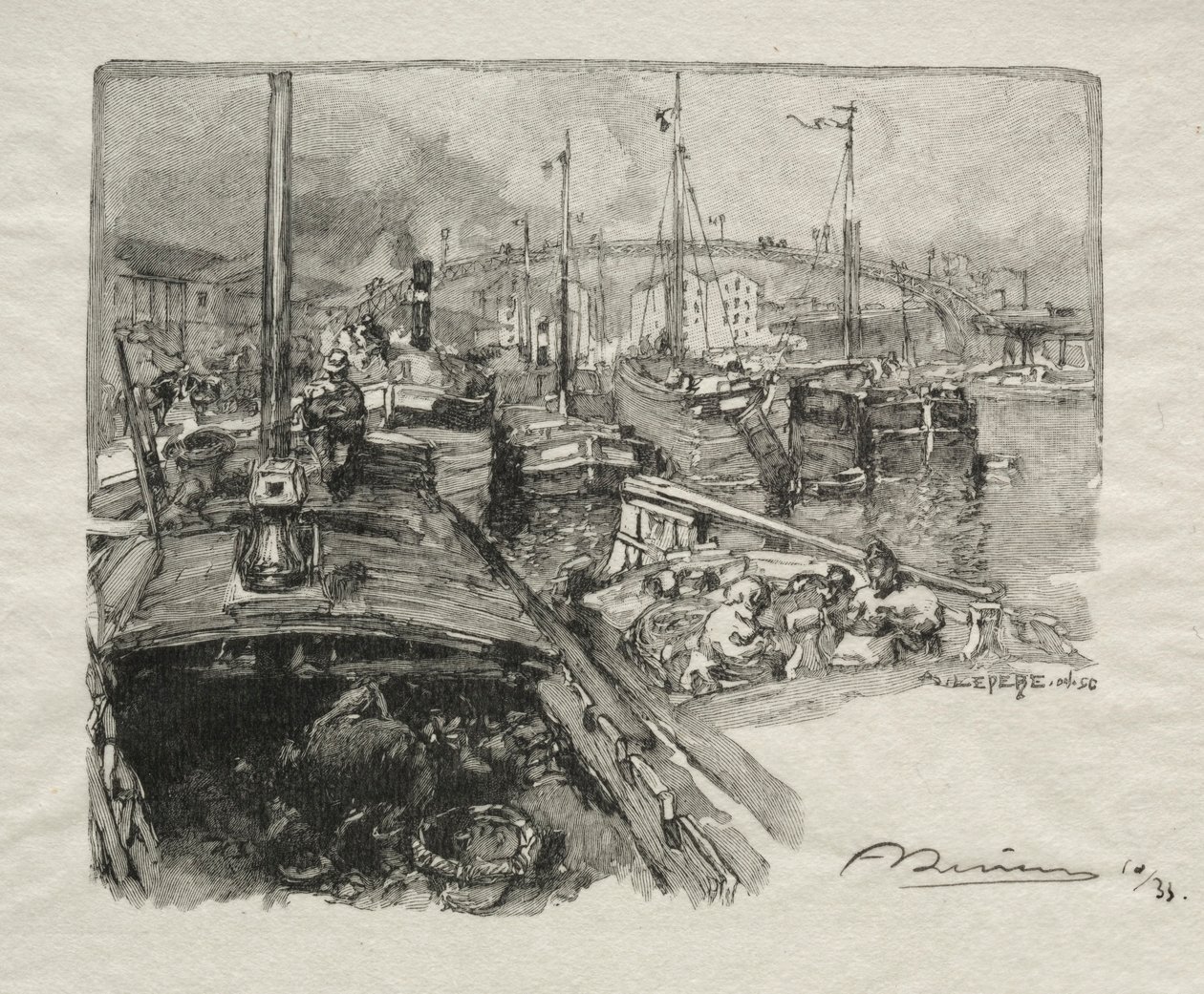 O Bassin de la Villette. de Auguste Louis Lepère