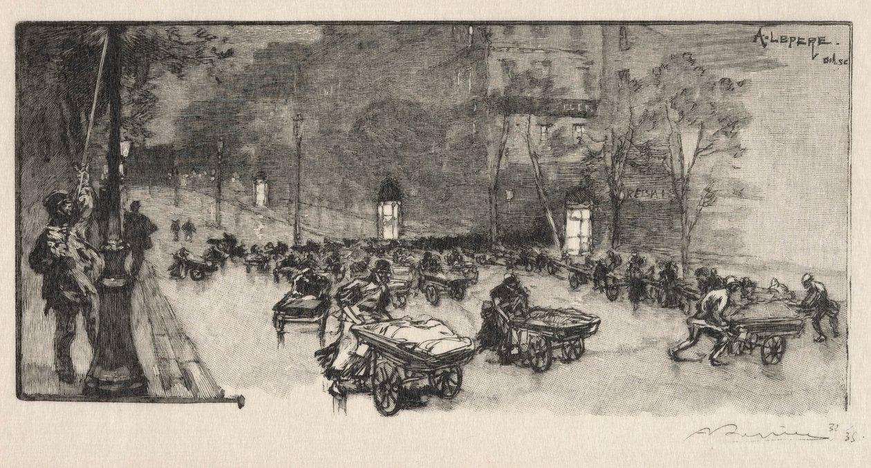 O Boulevard, na esquina do Faubourg Montmartre de Auguste Louis Lepère