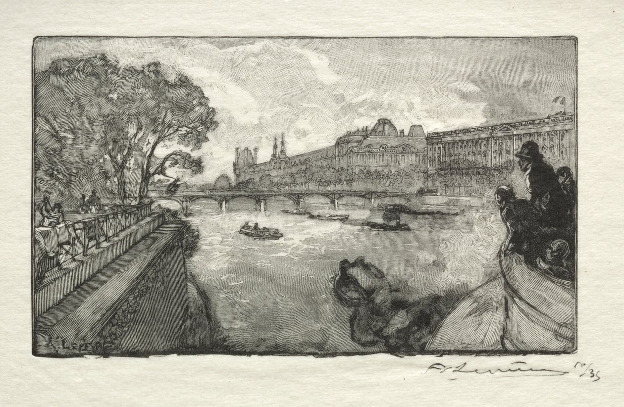 O Louvre, visto da Pont Neuf de Auguste Louis Lepère