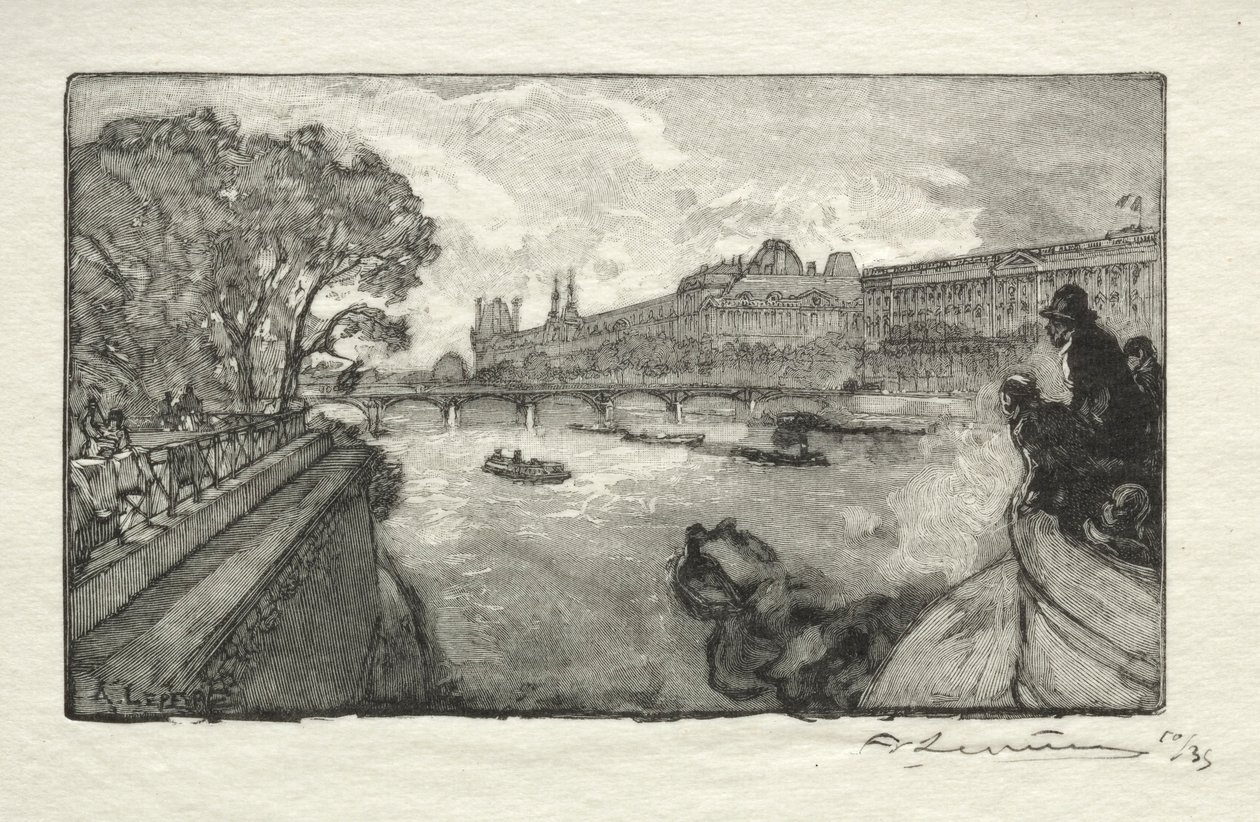 O Louvre, visto do Pont Neuf, 1890. de Auguste Louis Lepère