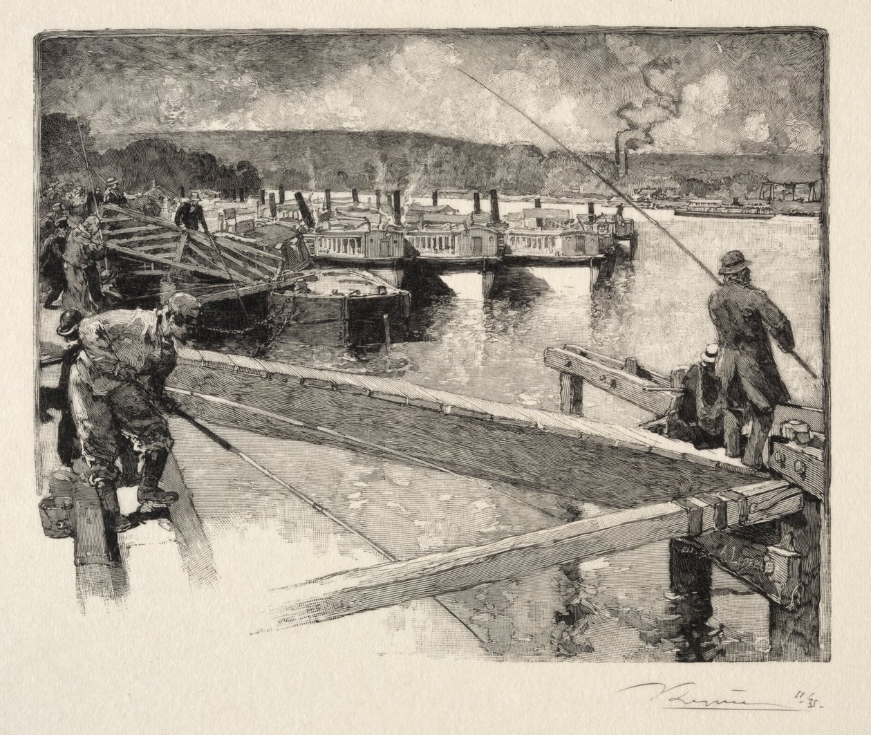 A garagem dos barcos de ônibus. de Auguste Louis Lepère