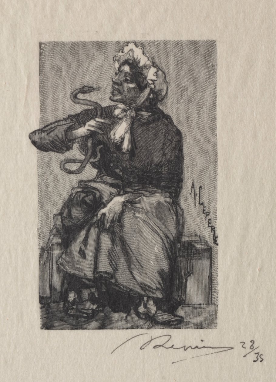 Comerciante de serpentes, 1889. de Auguste Louis Lepère