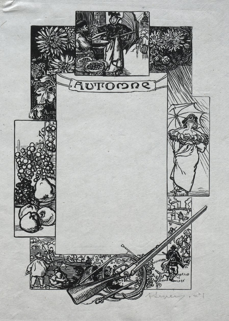 Almanaque de Paris, 1897: Fronteira Decorativa, Outono de Auguste Louis Lepère