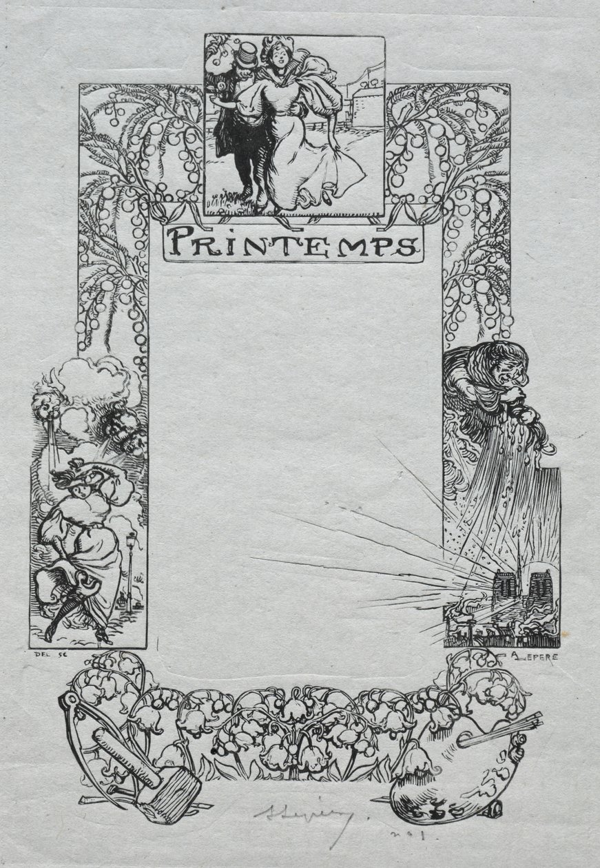 Almanaque de Paris, 1897: Fronteira Decorativa, Primavera de Auguste Louis Lepère
