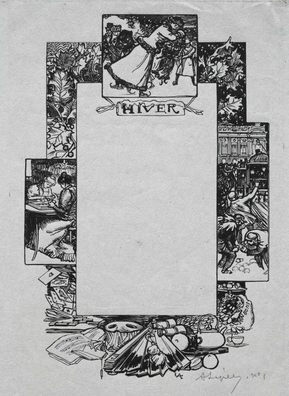 Almanaque de Paris, 1897: Fronteira Decorativa, Inverno de Auguste Louis Lepère