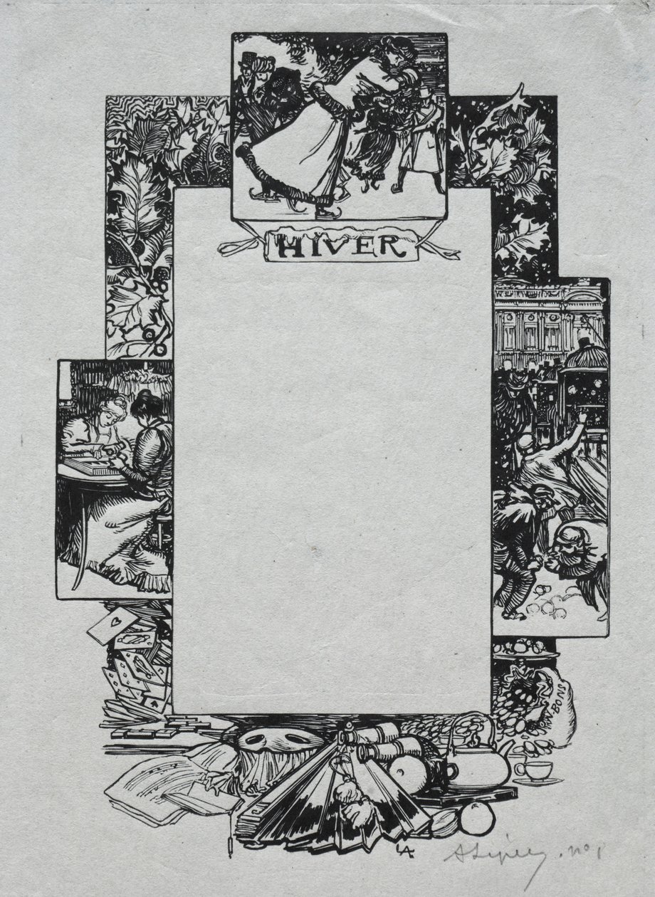 Almanaque de Paris, 1897: Fronteira decorativa, inverno, 1897. de Auguste Louis Lepère