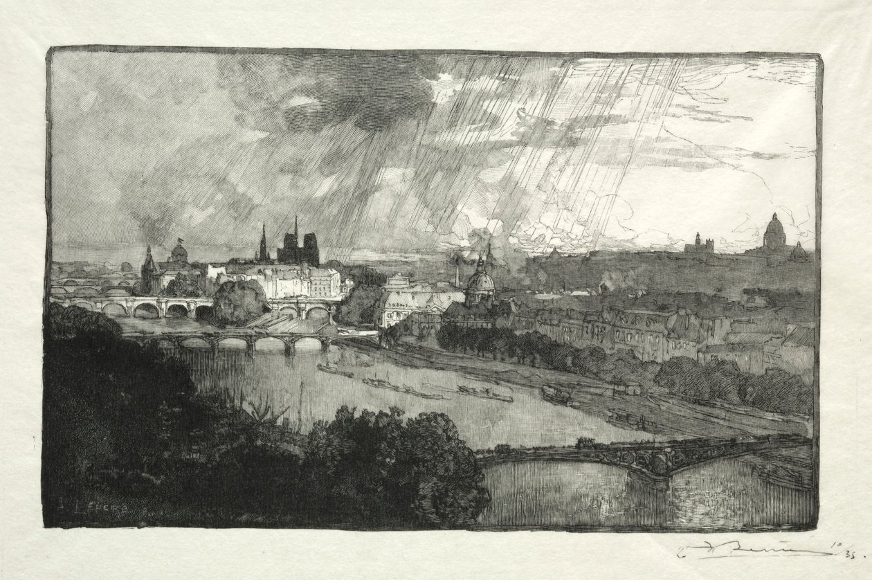 Paris, vista do Pavillon de Flore, 1890. de Auguste Louis Lepère