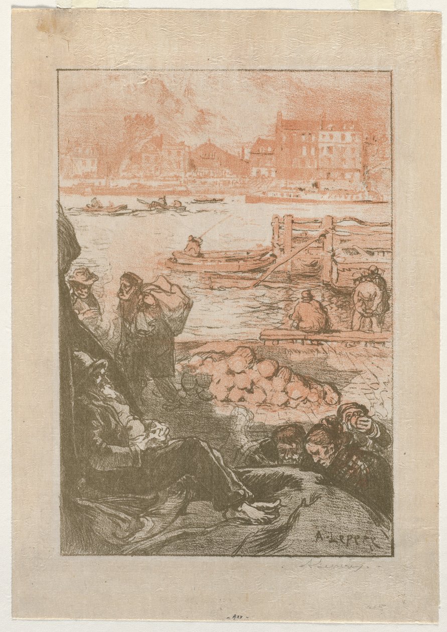 [Camponeses por uma doca, Paris] de Auguste Louis Lepère