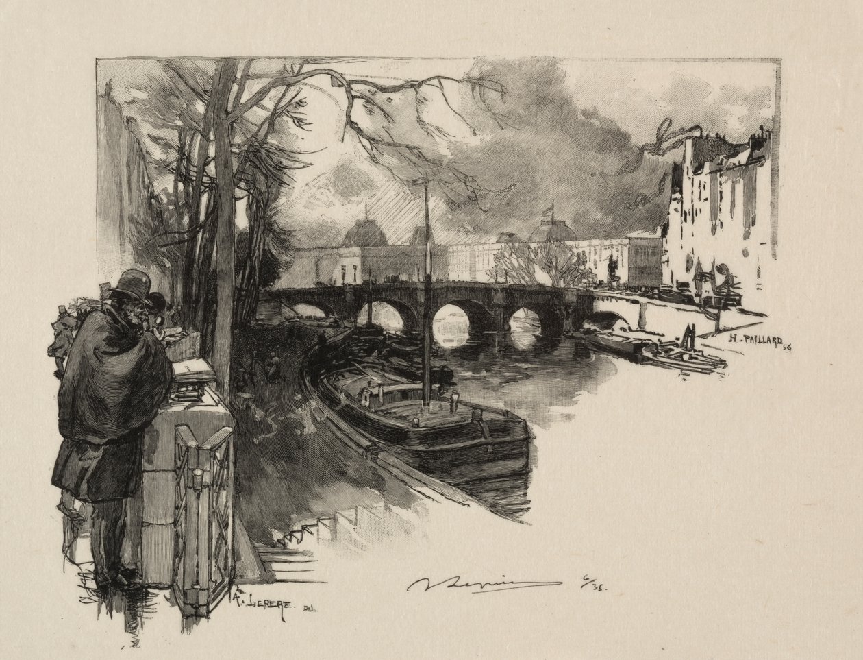 Braço pequeno do Sena em Pont Neuf de Auguste Louis Lepère