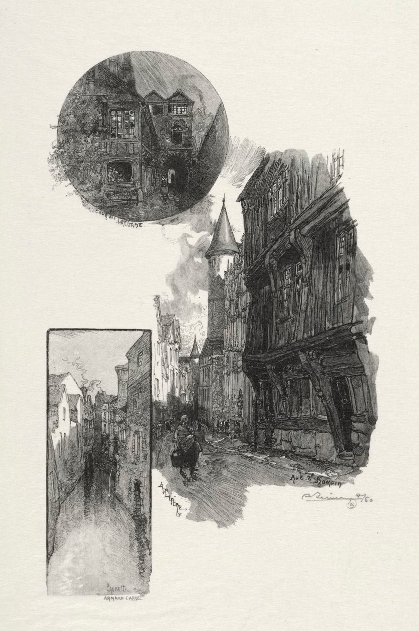 Rouen Ilustrado: Cour de LAlbane, Rue Saint Romain, Laubette Rue Armand - Carrel, 1896. de Auguste Louis Lepère