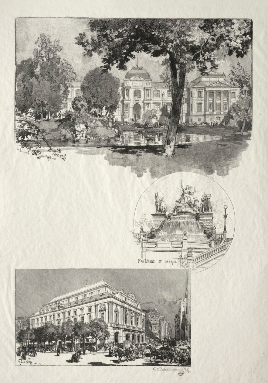 Rouen ilustrado: O Museu; Fonte de Santa Maria; O Teatro das Artes de Auguste Louis Lepère