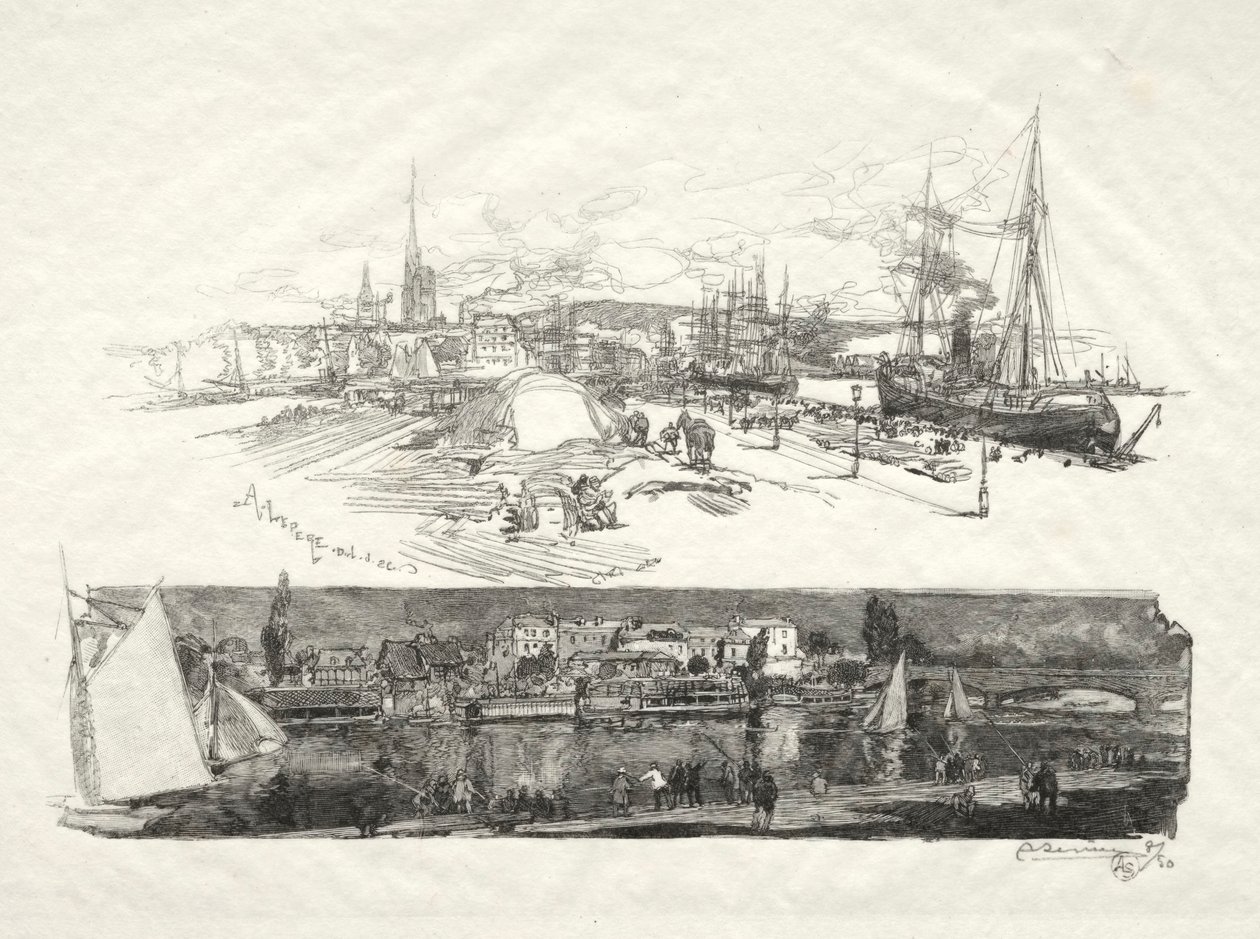 Rouen Illustré: Os Novos Cais - A Cruz, 1896. de Auguste Louis Lepère