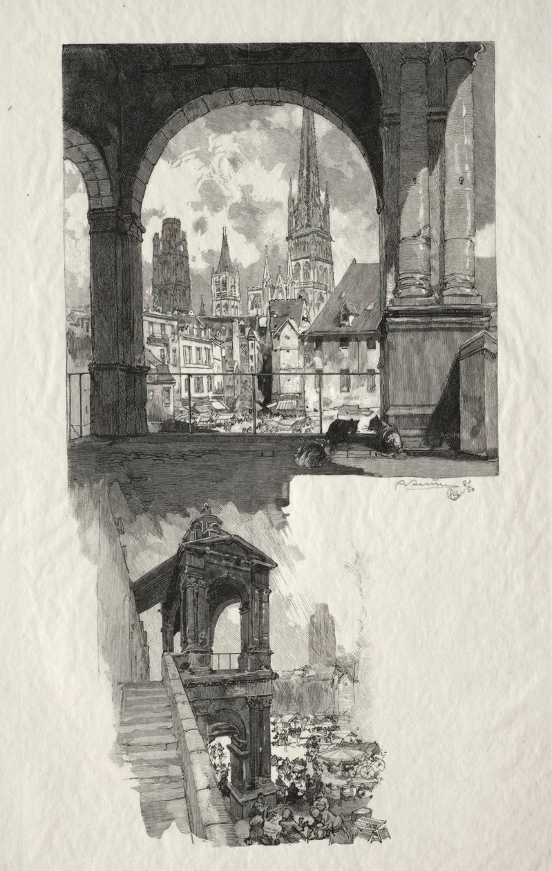Rouen Illustré: Lugar do Tour Haute Vieille, Edicule of the Fierte, 1896. de Auguste Louis Lepère