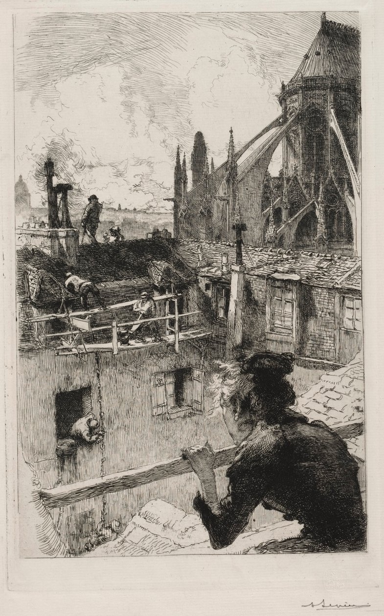 Nos telhados perto de Notre Dame, 1893. de Auguste Louis Lepère