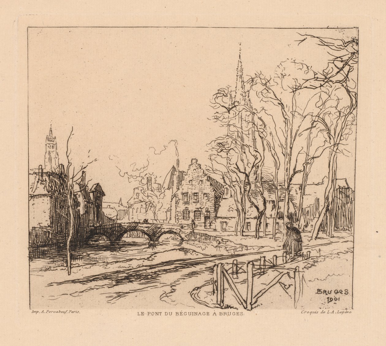 A ponte Beguinage em Bruges de Auguste Louis Lepère