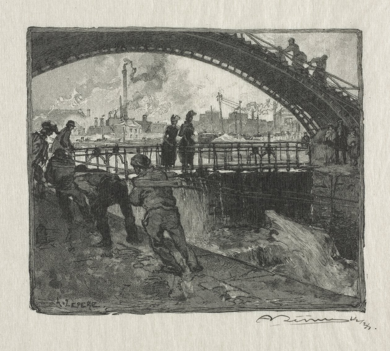 A eclusa do canal de St. Martin de Auguste Louis Lepère