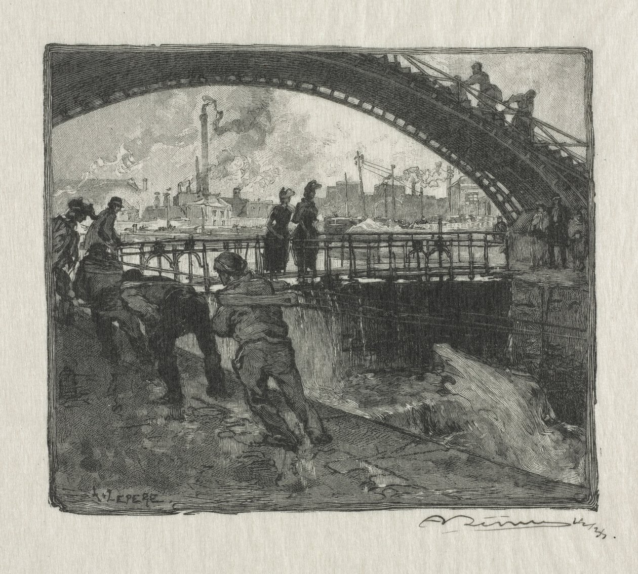 A Fechadura do Canal St. Martin, 1890. de Auguste Louis Lepère
