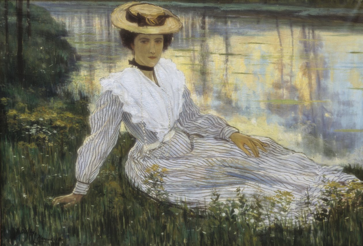 Jovem mulher na beira da água de Auguste Oleffe