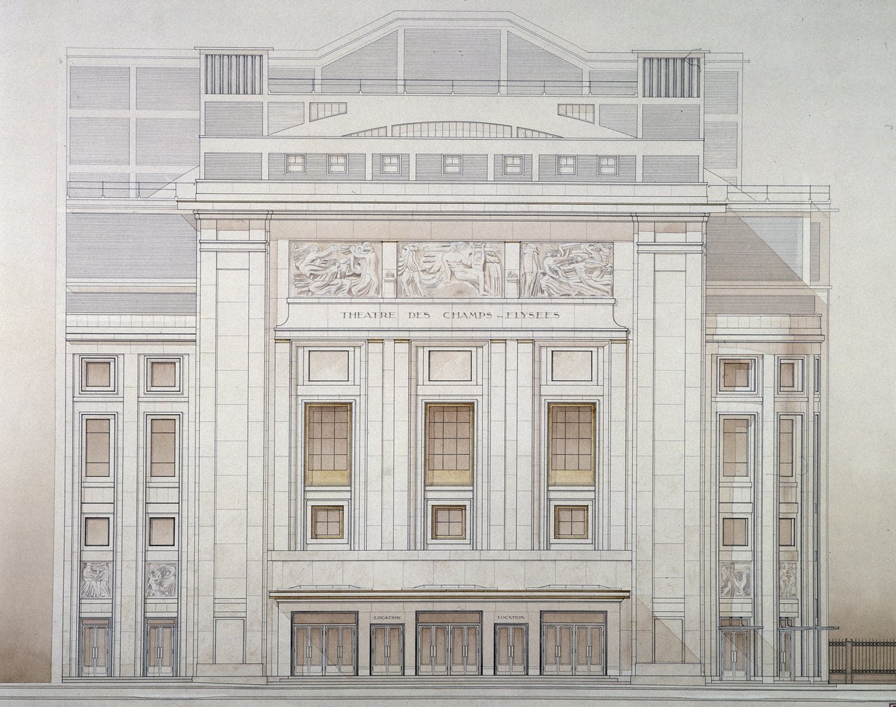 Teatro dos Campos Elíseos: fachada - projeto de Perret de Auguste Perret