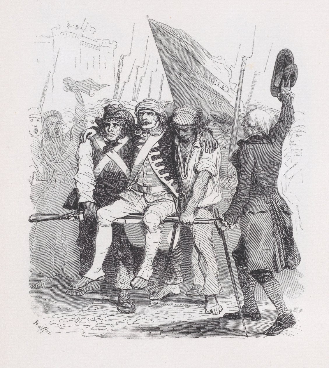 14 de julho, de The Complete Works of Béranger, 1836. Criadores: Auguste Raffet, Lacoste, Eugène Guillaumot. de Auguste Raffet, Lacoste, Eugène Guillaumot