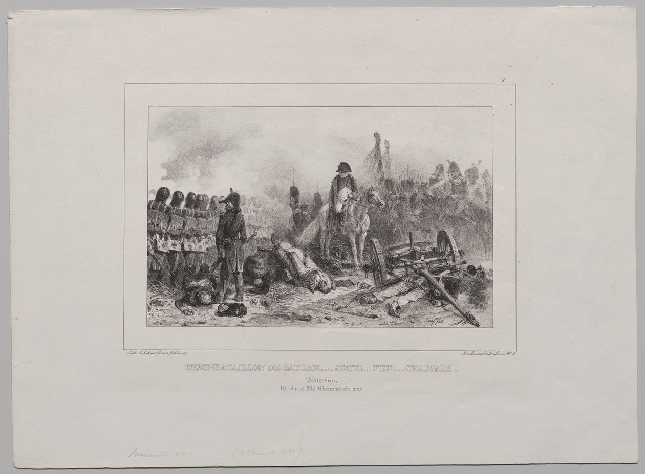 Álbum Litográfico de 1837: Meio Batalhão à Esquerda...Apontar!...Fogo!...Carregar de Auguste Raffet