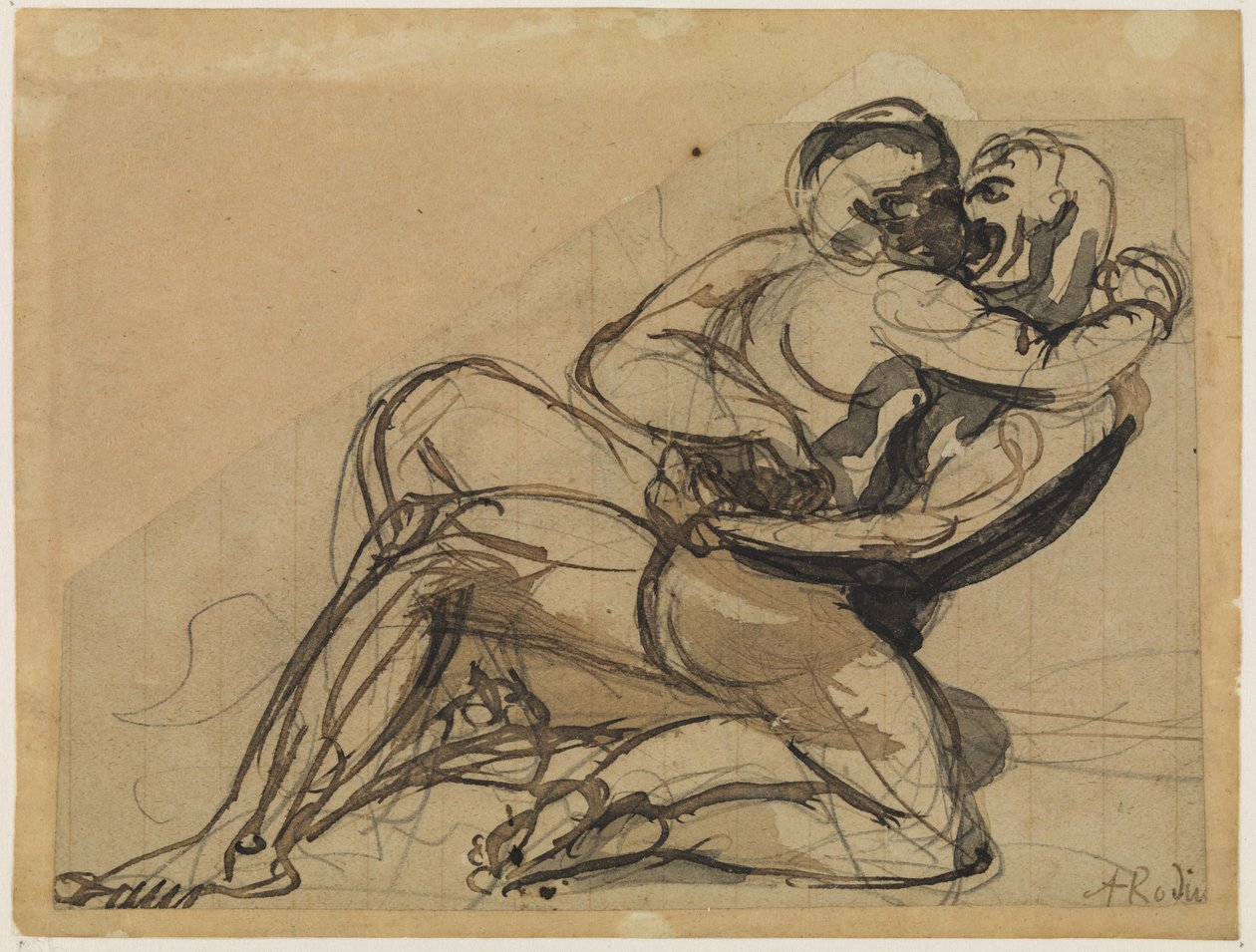 Um homem abraçando uma mulher de Auguste Rodin