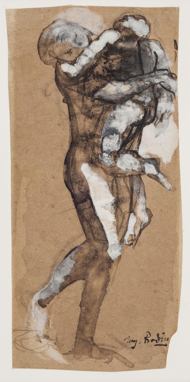 Mulher carregando um menino de Auguste Rodin
