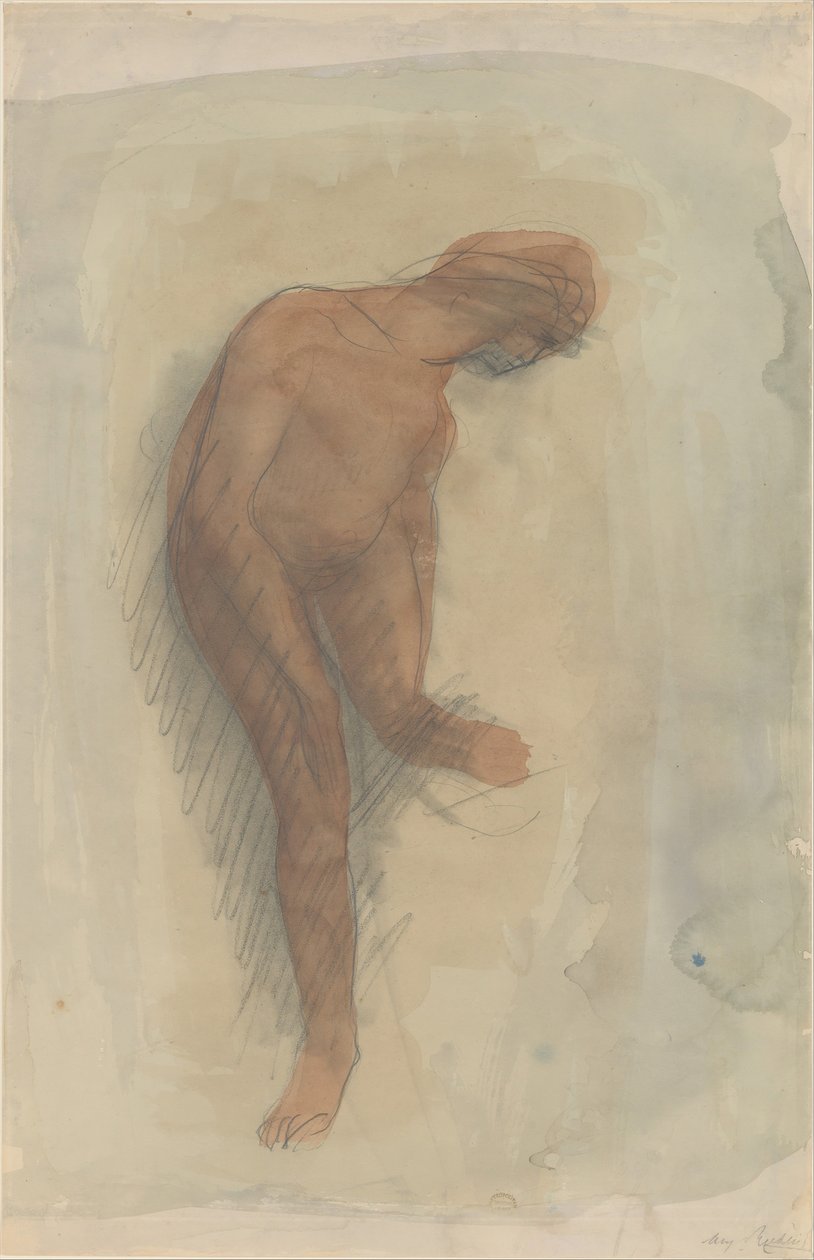 Figura feminina nua segurando o pé esquerdo, 1900-1912. de Auguste Rodin