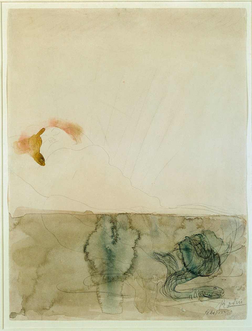 Nu com uma serpente (Aquarela e Lápis de Cor de Auguste Rodin