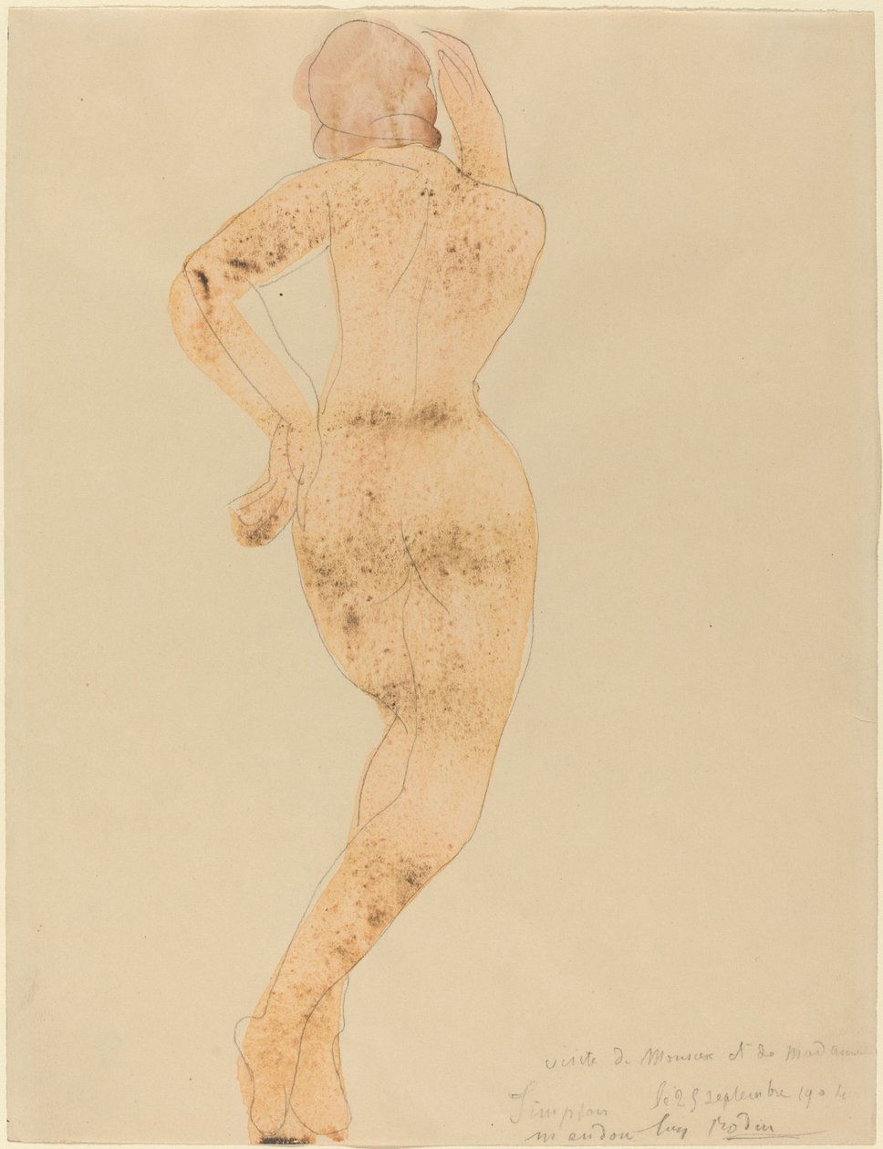 Vista traseira da figura feminina em ação de Auguste Rodin