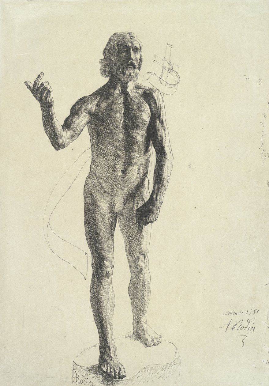 São João Batista, 1880 (tinta preta com grafite sobre papel) de Auguste Rodin
