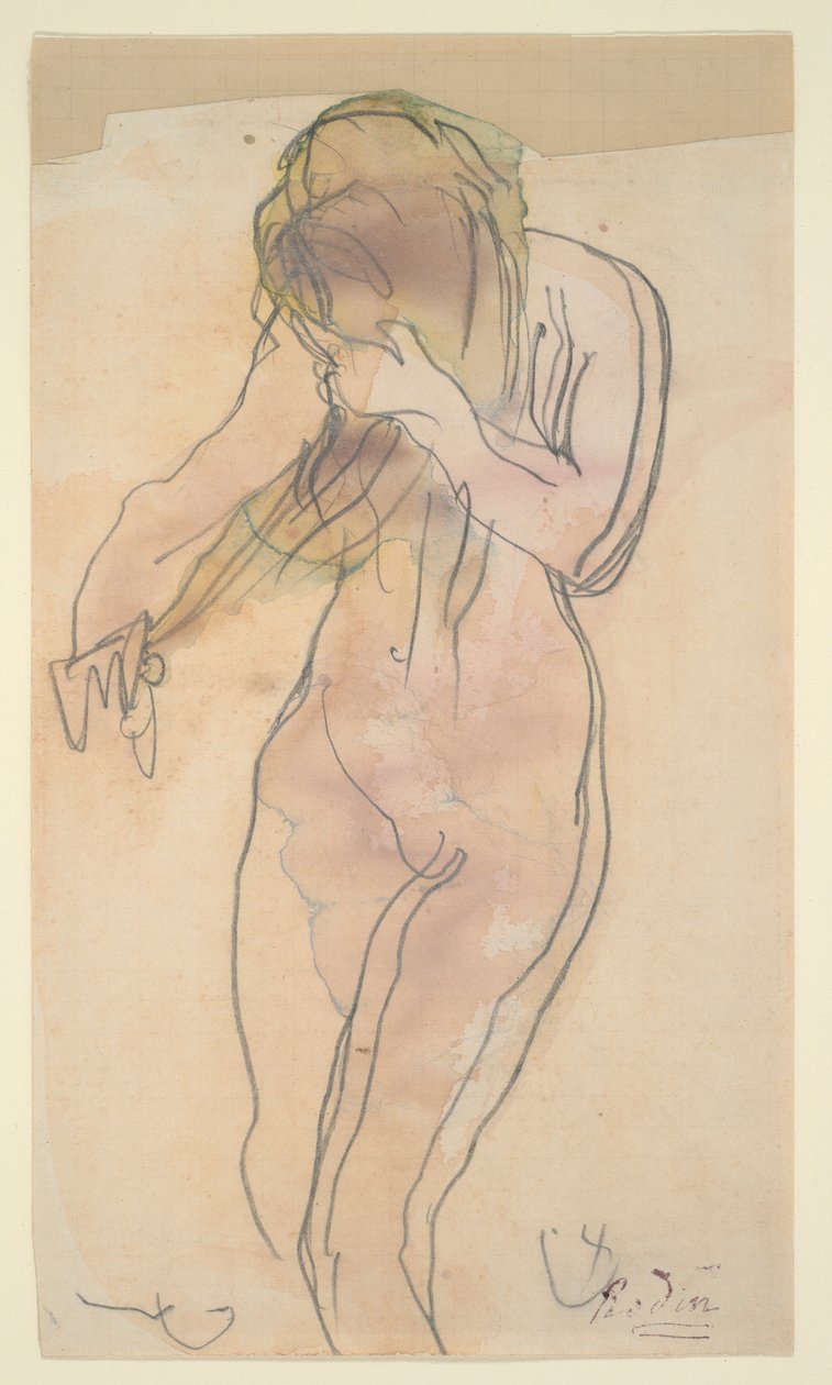 Estudo do nu (em pé, penteando o cabelo) de Auguste Rodin
