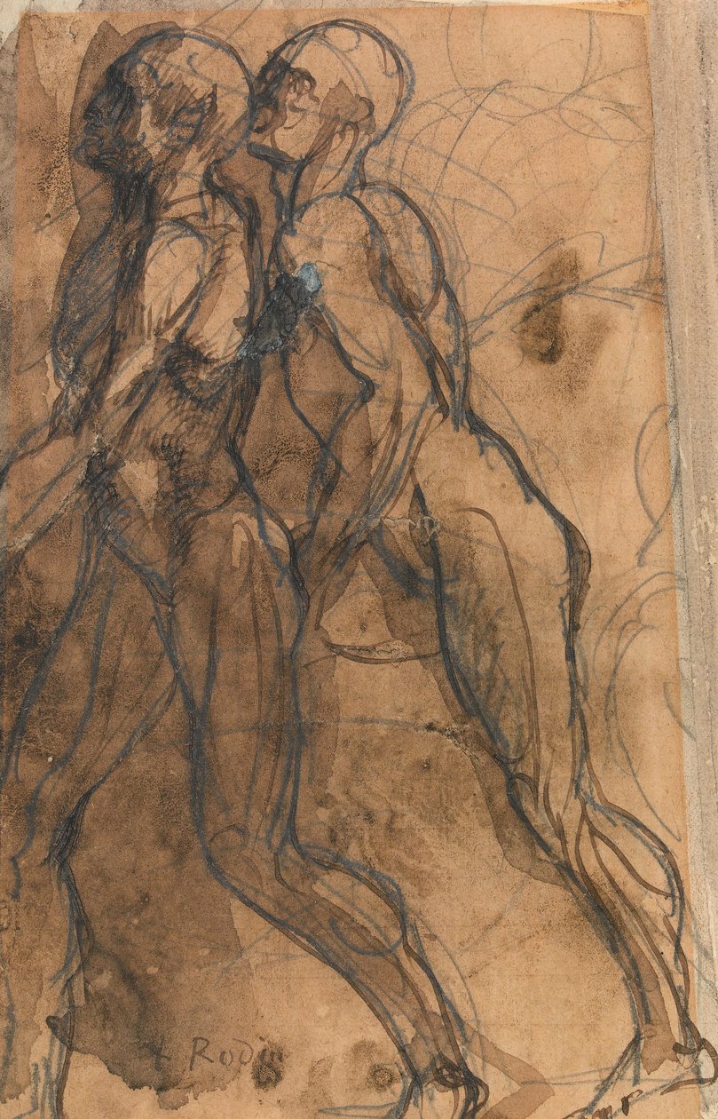 The Shades, aproximando-se de Dante e Virgil (grafite, caneta e sépia escura em papel brilhante) de Auguste Rodin