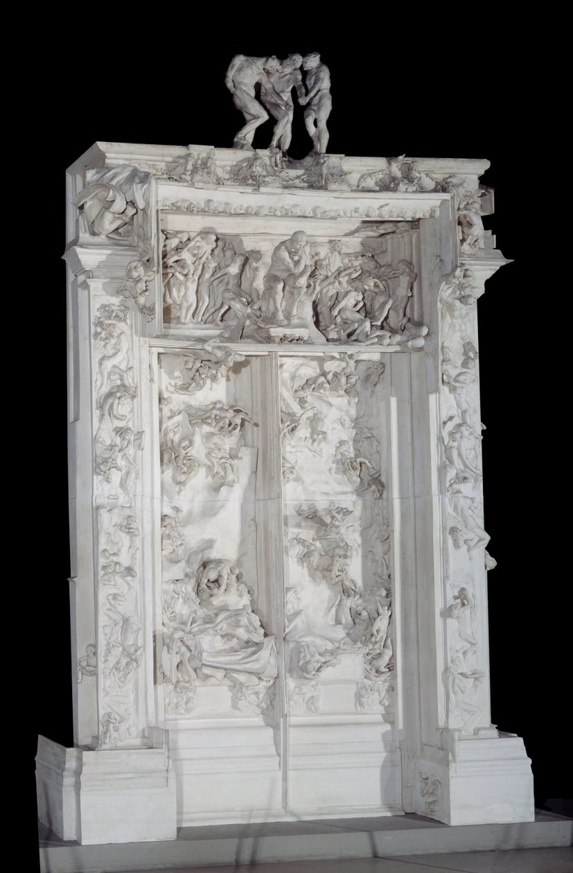 A porta para o inferno. O alto relevo em gesso supera o grupo das sombras. de Auguste Rodin