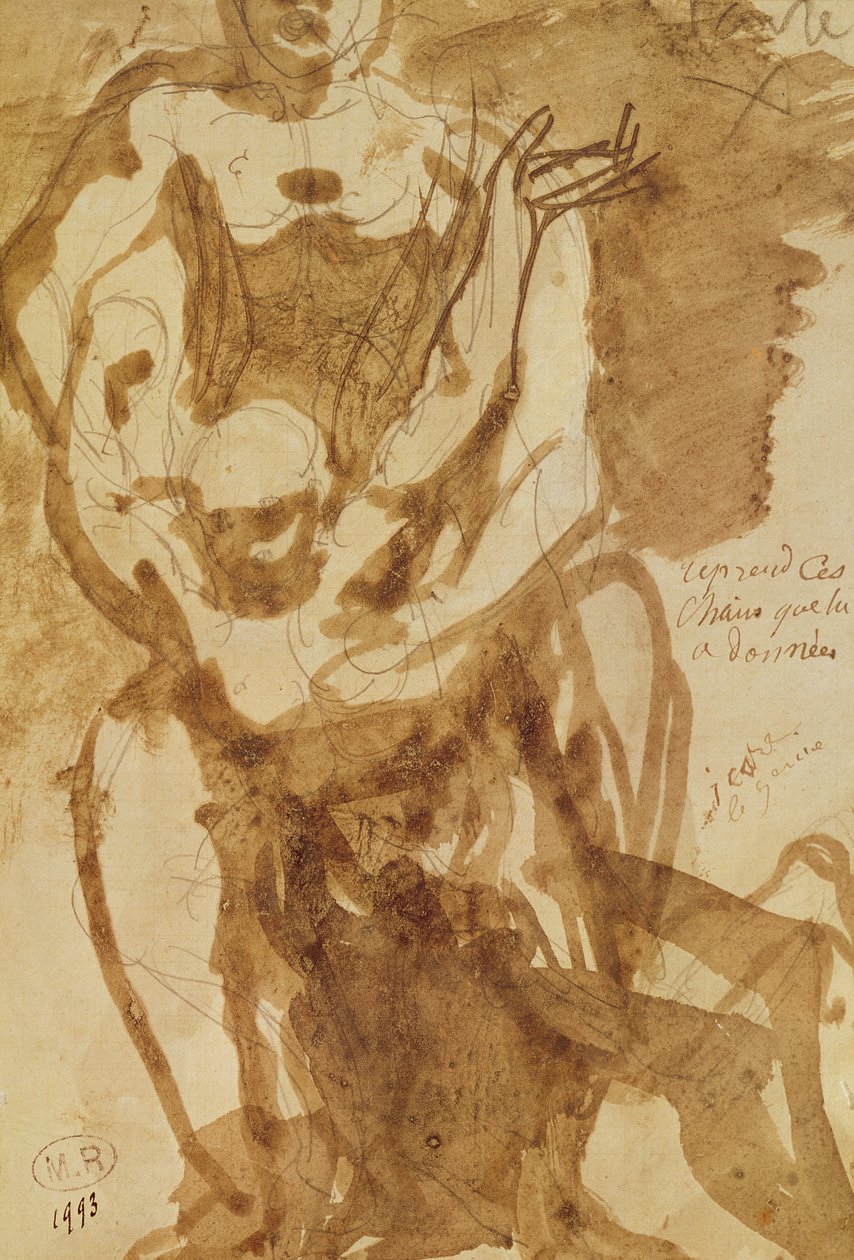 Duas Figuras (estudo preparatório para &39;As Portas do Inferno&39;) (lápis-grafite e tinta para lavar no papel) de Auguste Rodin