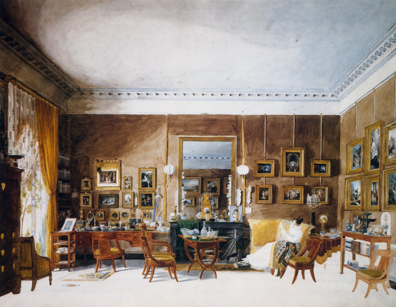 Sala da Duquesa de Berry em Tuileries, aguarela por Garnerey Auguste (1785-1824), França de Auguste Simon Garneray