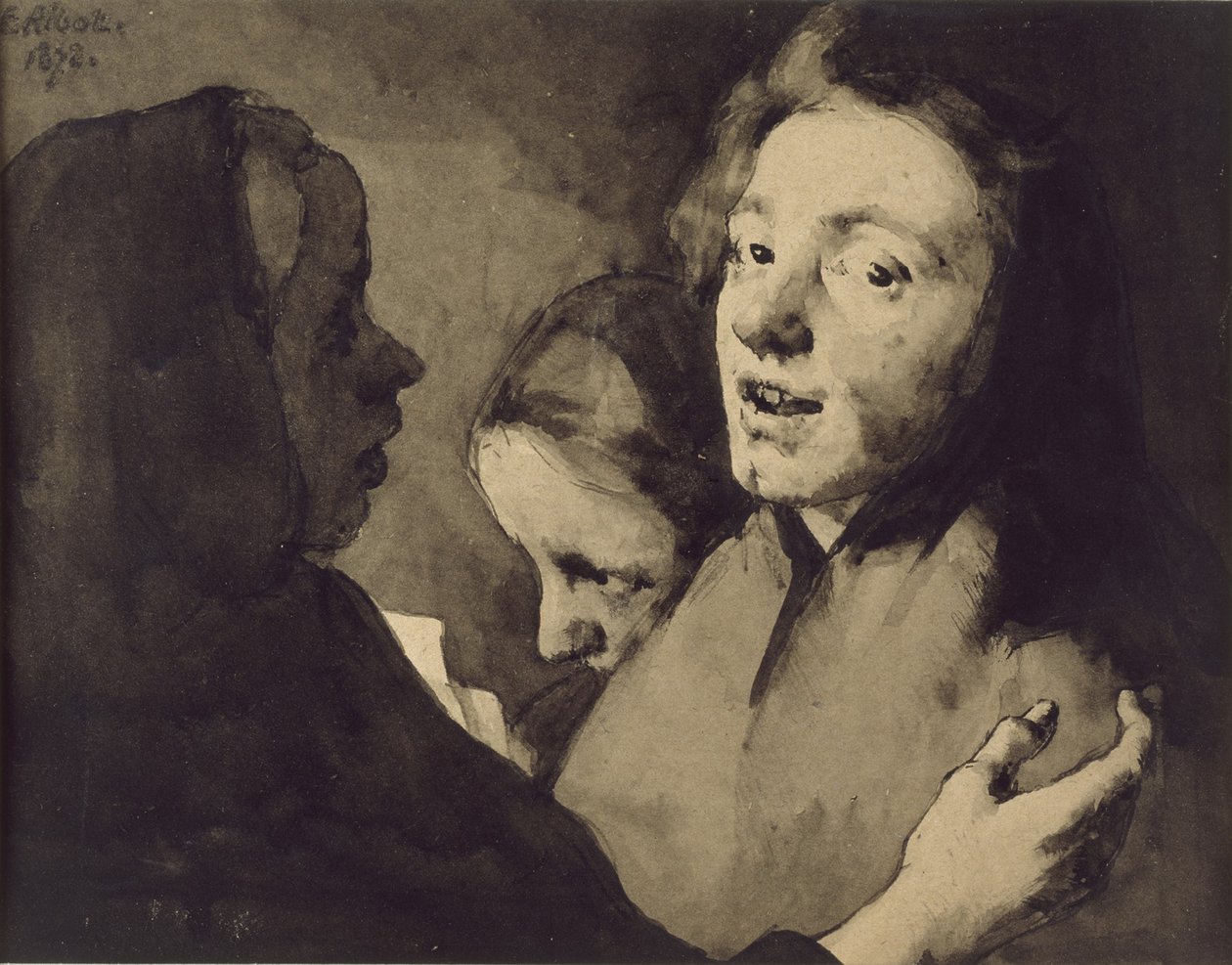 Peça de Conversação: Três Cabeças, 1872 (tinta preta sobre papel) de Auguste Theodule Ribot