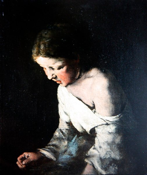 Young Girl Sewing, c.1865 (óleo sobre tela) de Auguste Theodule Ribot