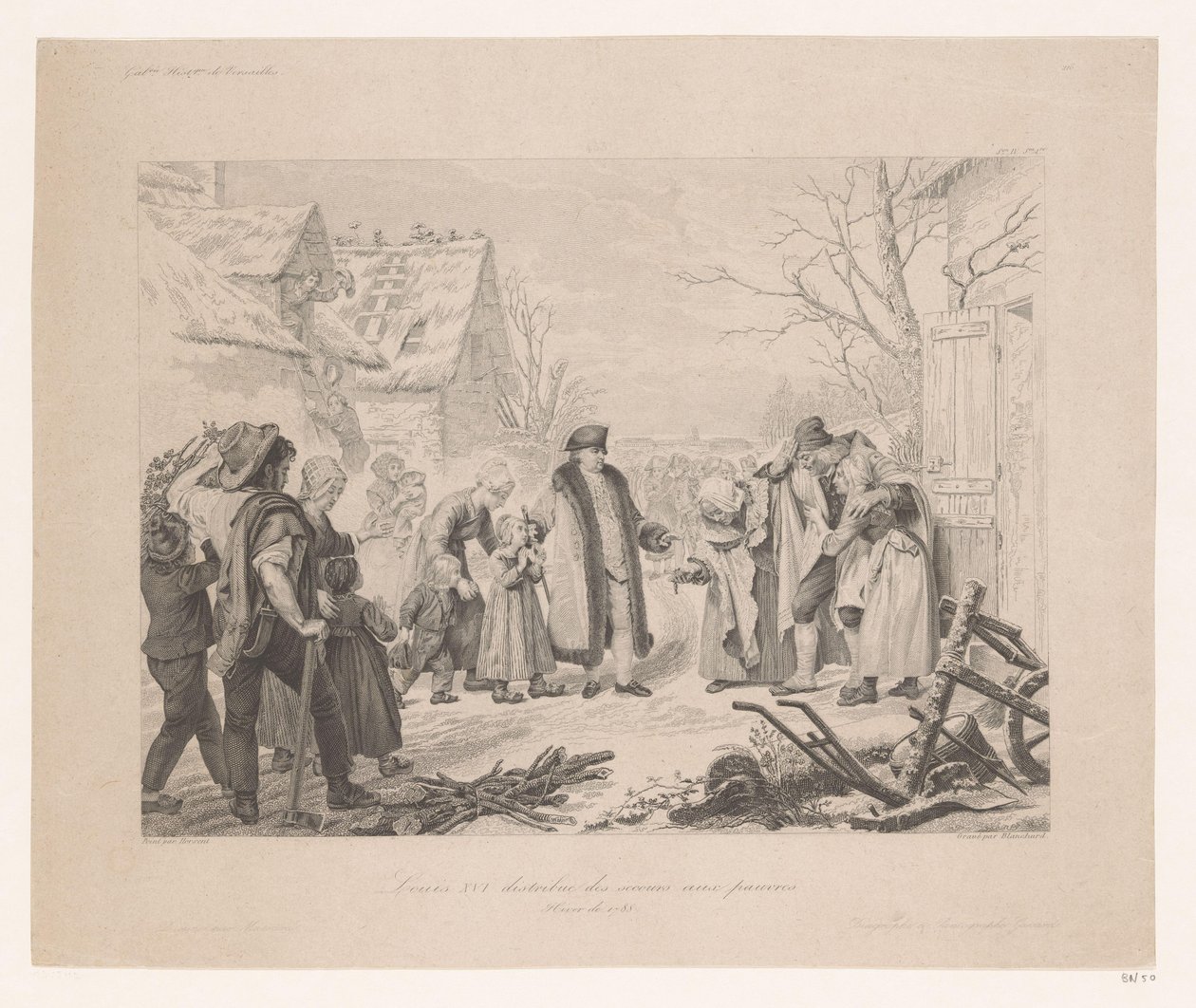 Luís XVI visitando um bairro pobre
Louis XVI distribuindo des secours aux pauvres (título sobre o objecto) de Auguste Thomas Marie Blanchard